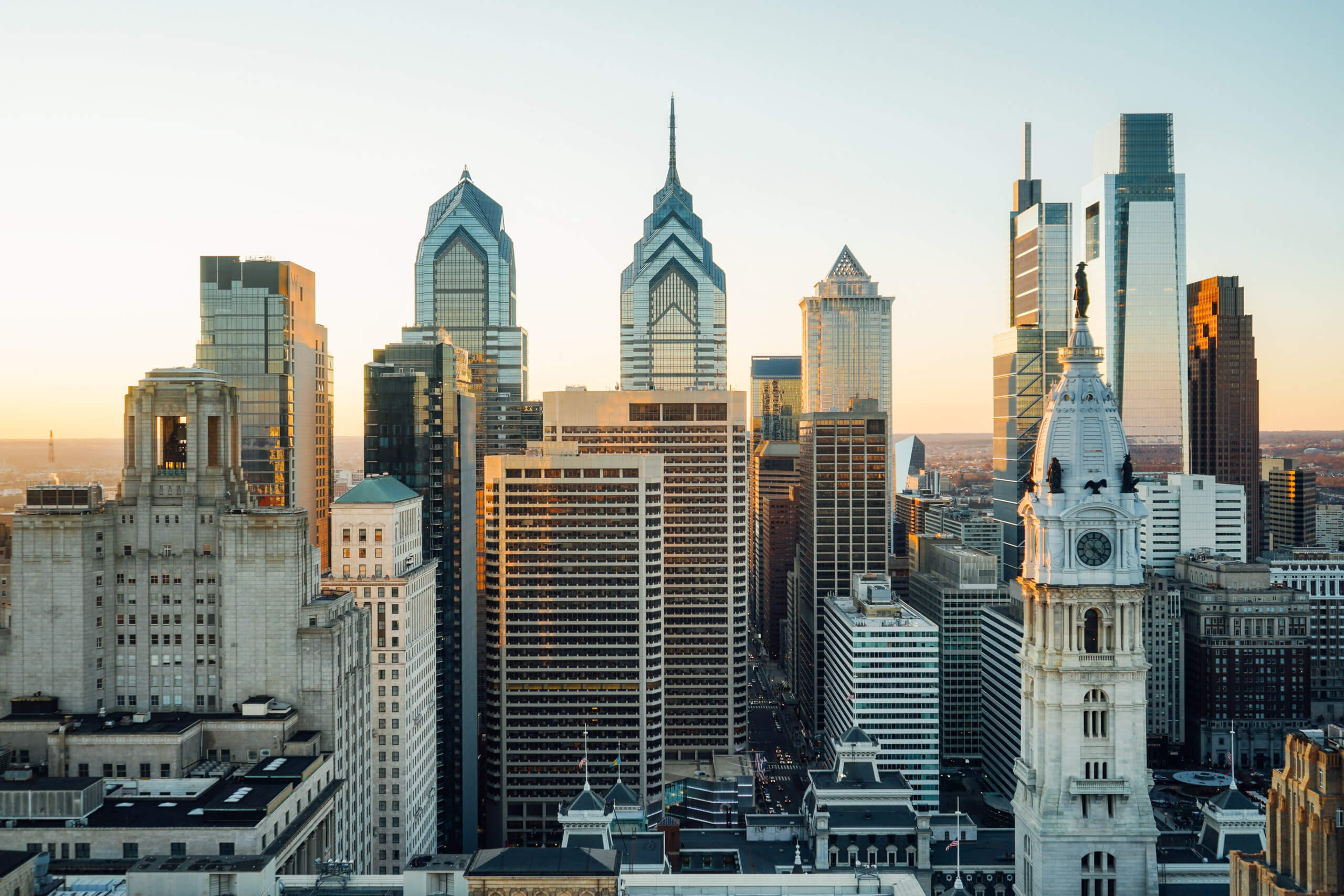 Philadelphia skyline at sunset