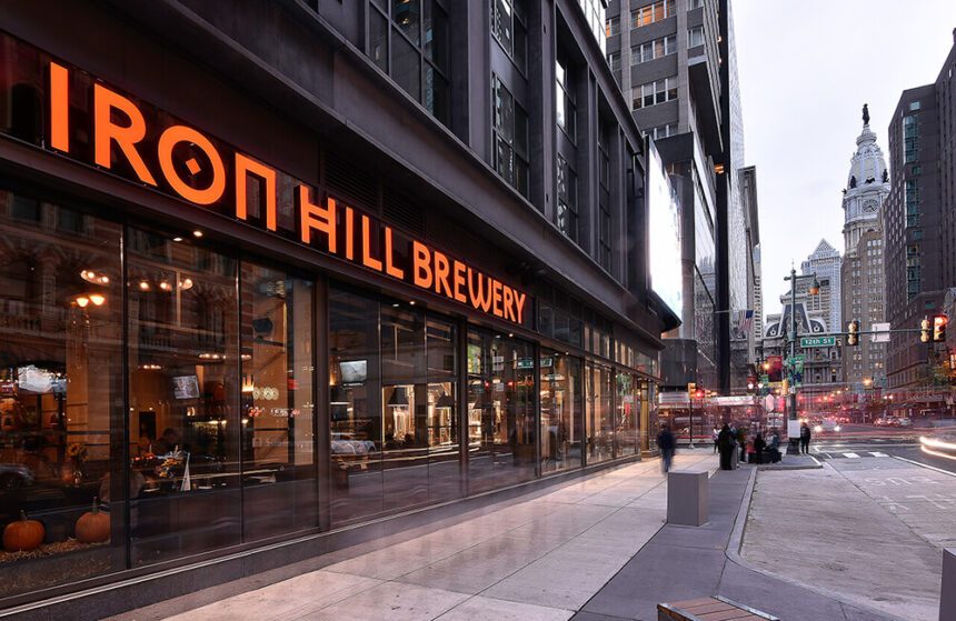 Exterior of Iron Hill Brewery on a city street