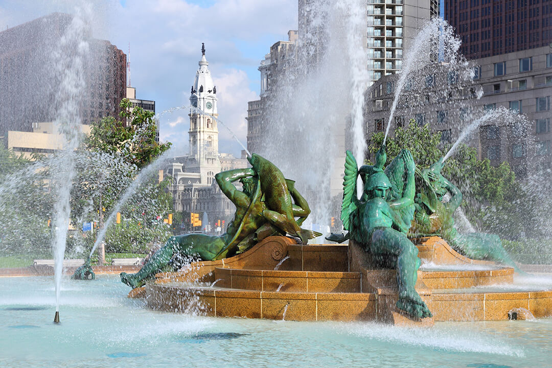 Fountain with sculptures near City Hall in Philadelphia