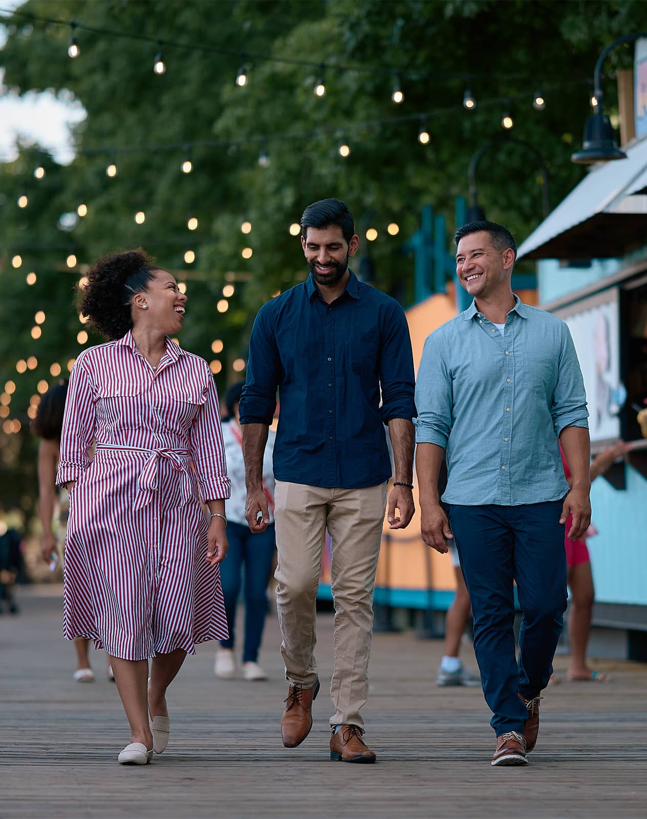 A group of people walking around Philadelphia.