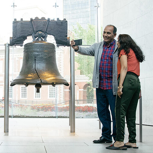 People visiting The Liberty Bell in Philadelphia.