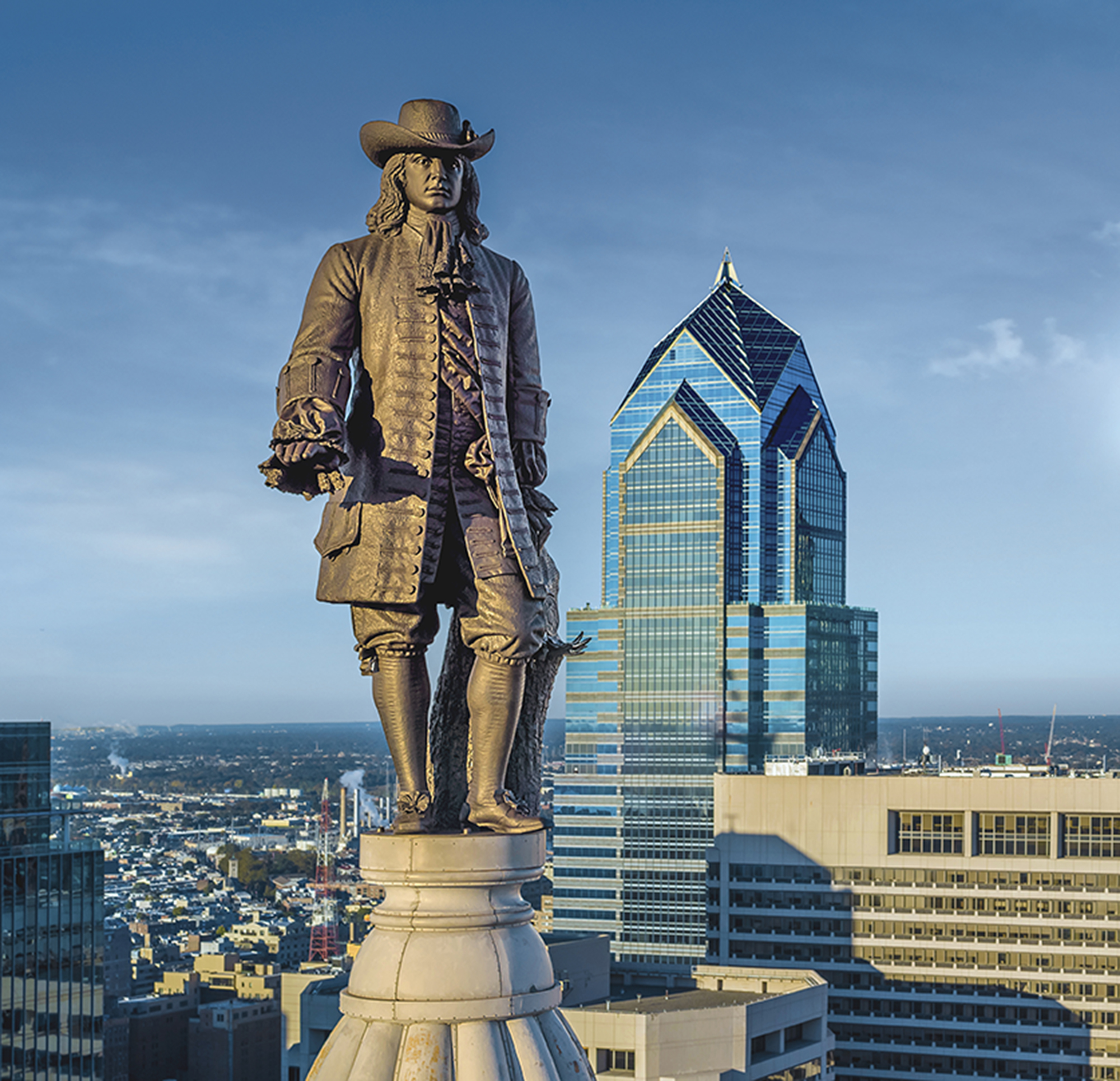 Close up of the William Penn statue on Philadelphia City Hall.