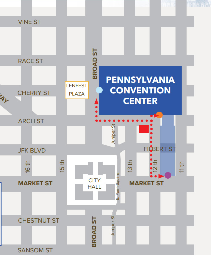 Illustrated map showing walking directions to the Pennsylvania Convention Center.