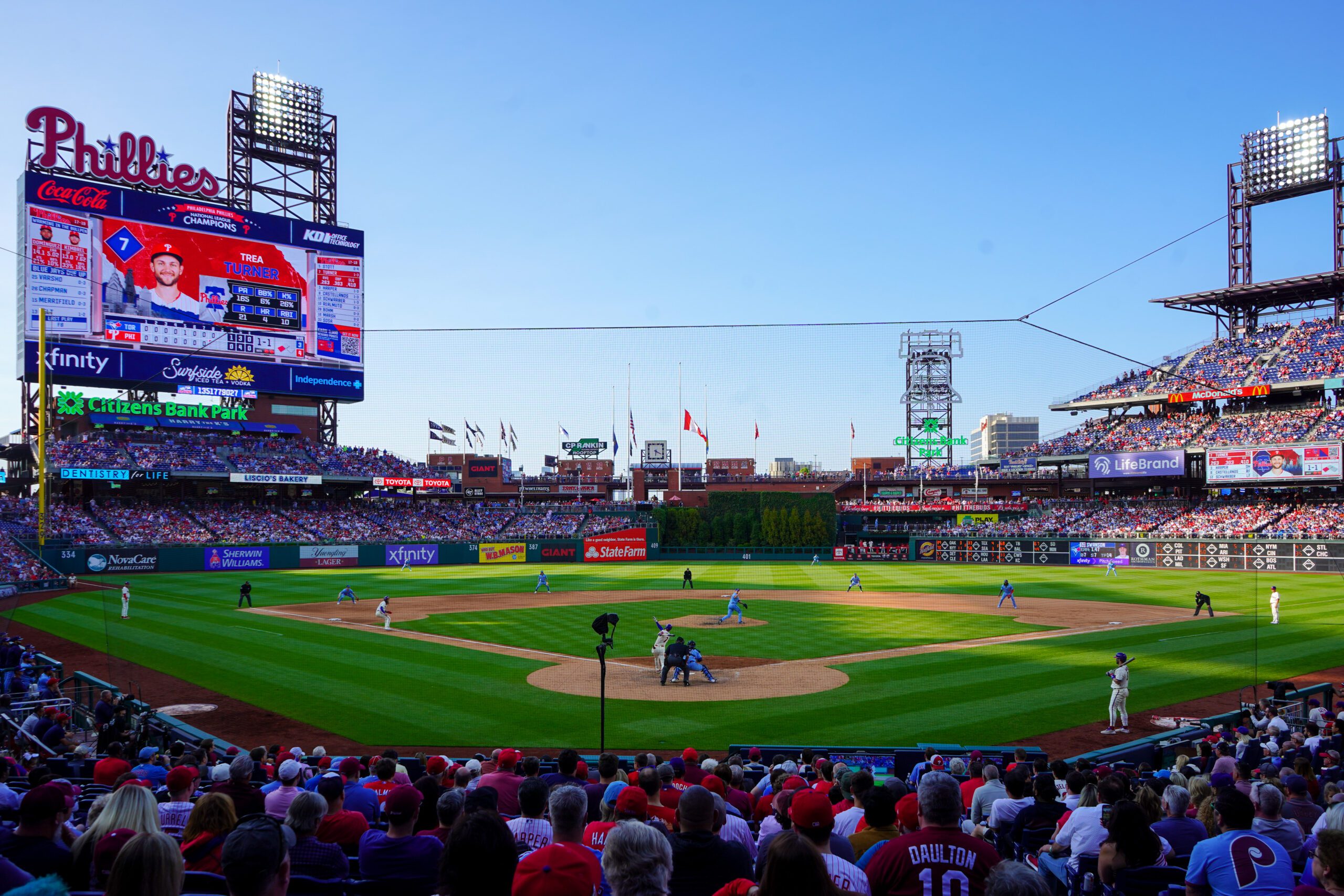 An overhead shot of Citizens Bank Park during a Philadelphia Phillies game.