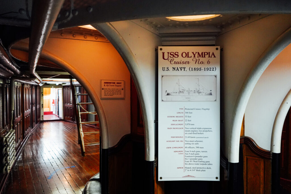 Inside the Independence Seaport Museum's Cruiser Olympia. 