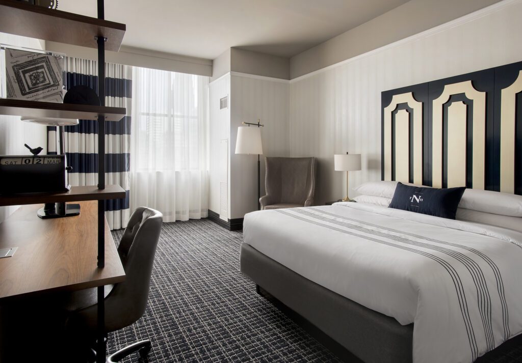 A one bedroom hotel room at the Notary Hotel.