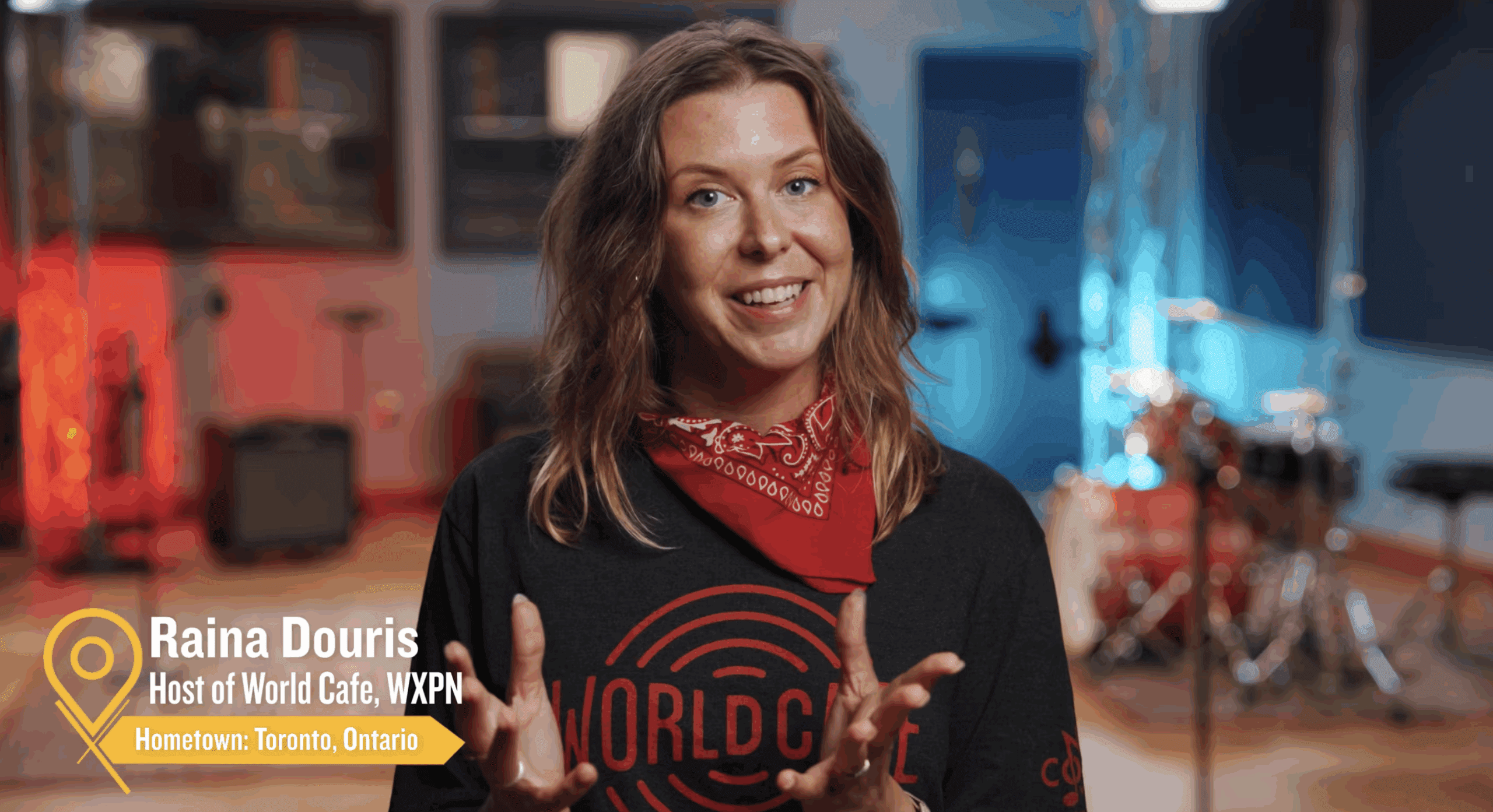 Still from the Philadelphia/Canada video featuring a WXPN radio host from Canada.