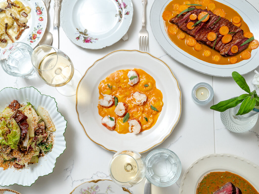 Fine dining food plated on a table