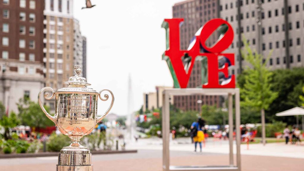 The Wanamaker Award sits in front of Philadelphia's LOVE statue.
