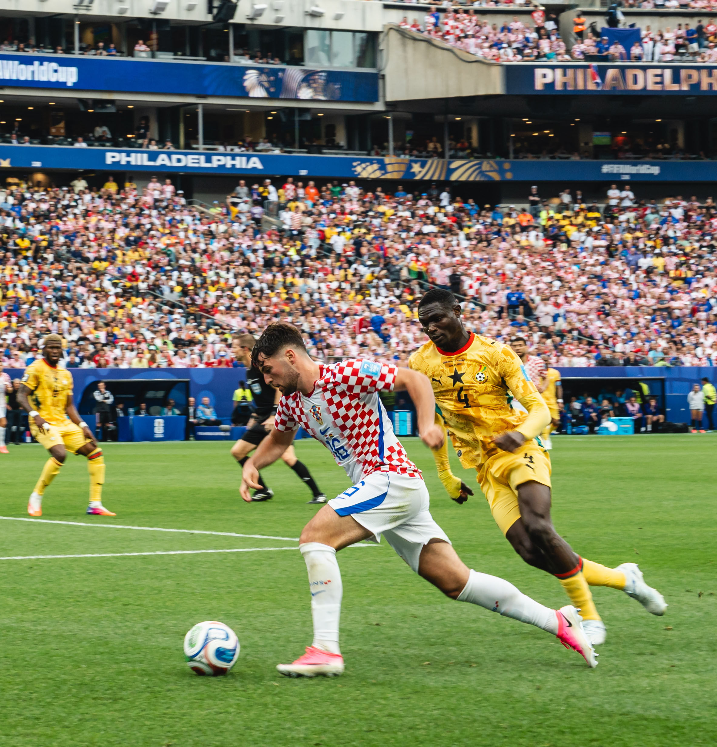Two soccer players fight after a ball in Philadelphia